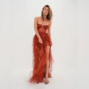 For Love and Lemons x Revolve Bustier Dress (Rust)